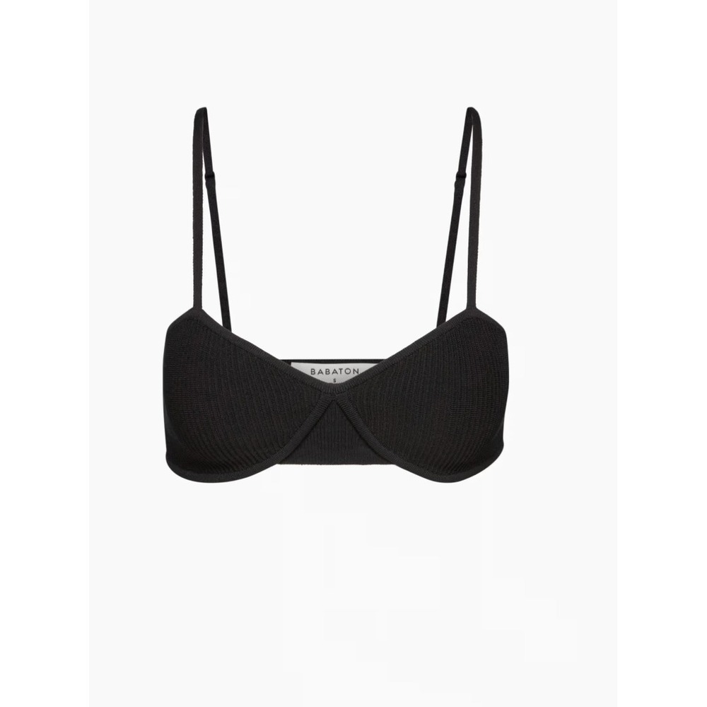 Babaton Sculpt Knit Bra Top Women XS Black Excellent Ribbed Bralette 83052